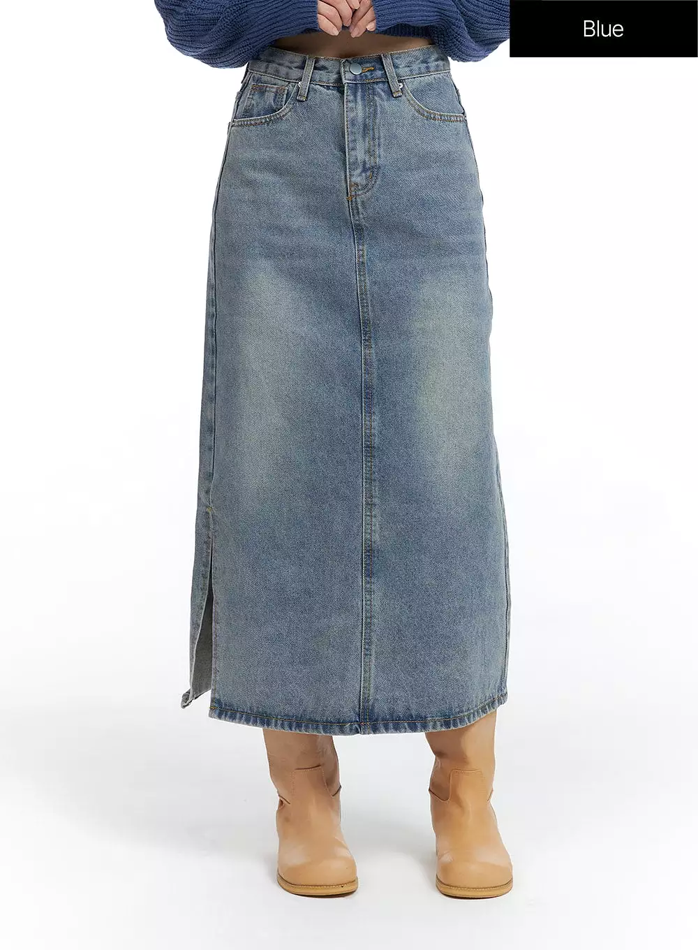 Washed Denim Maxi Skirt OF416 - Shop Online Now!