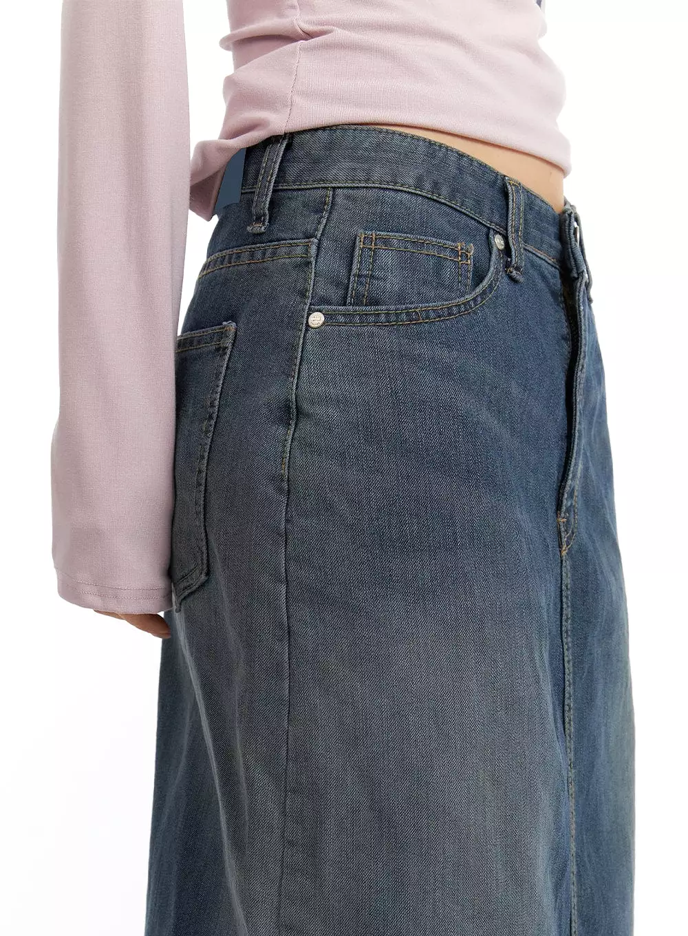 Washed Denim Maxi Skirt