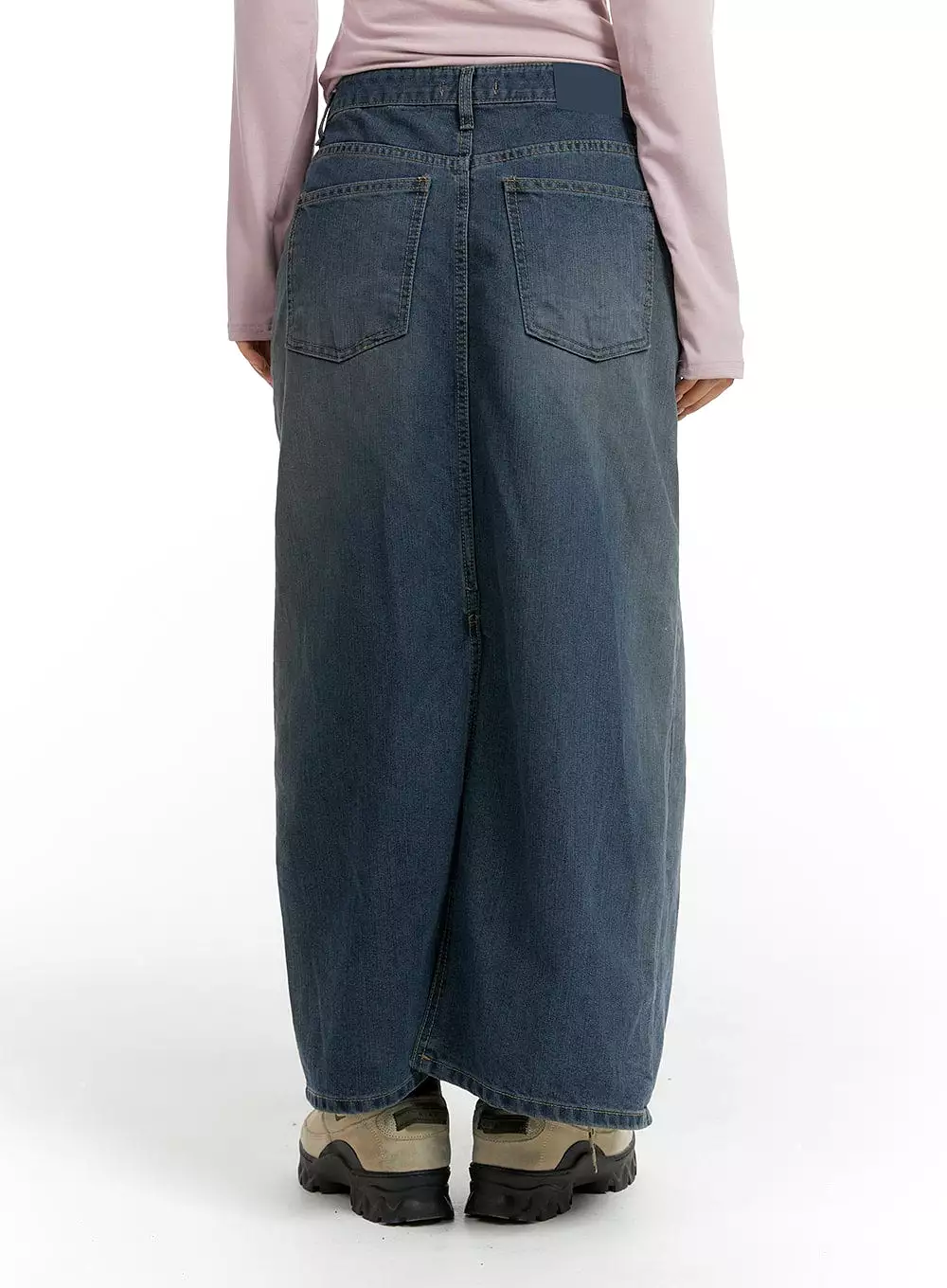 Washed Denim Maxi Skirt