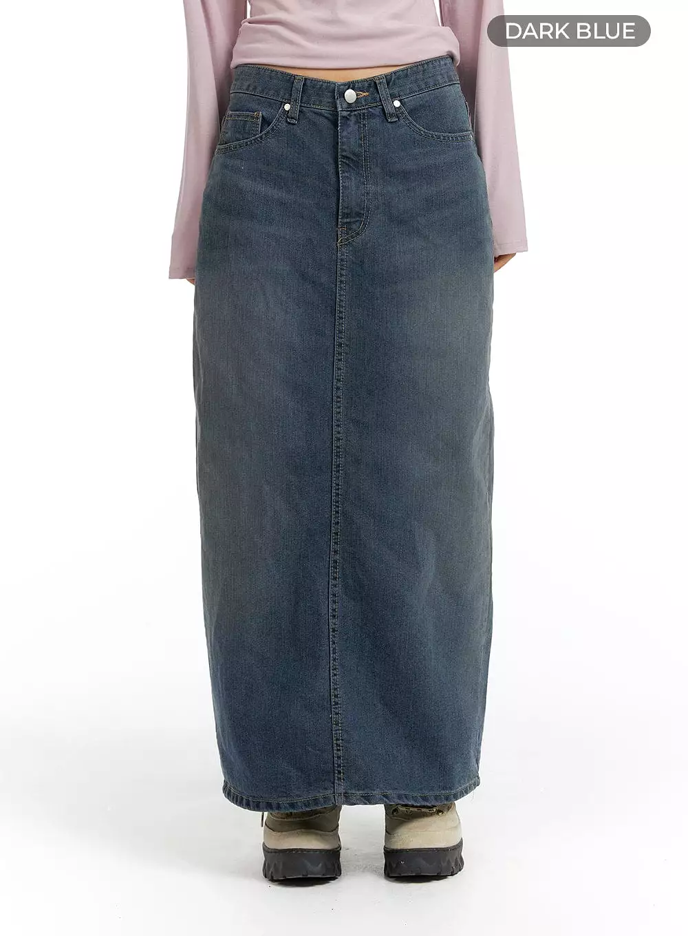 Washed Denim Maxi Skirt