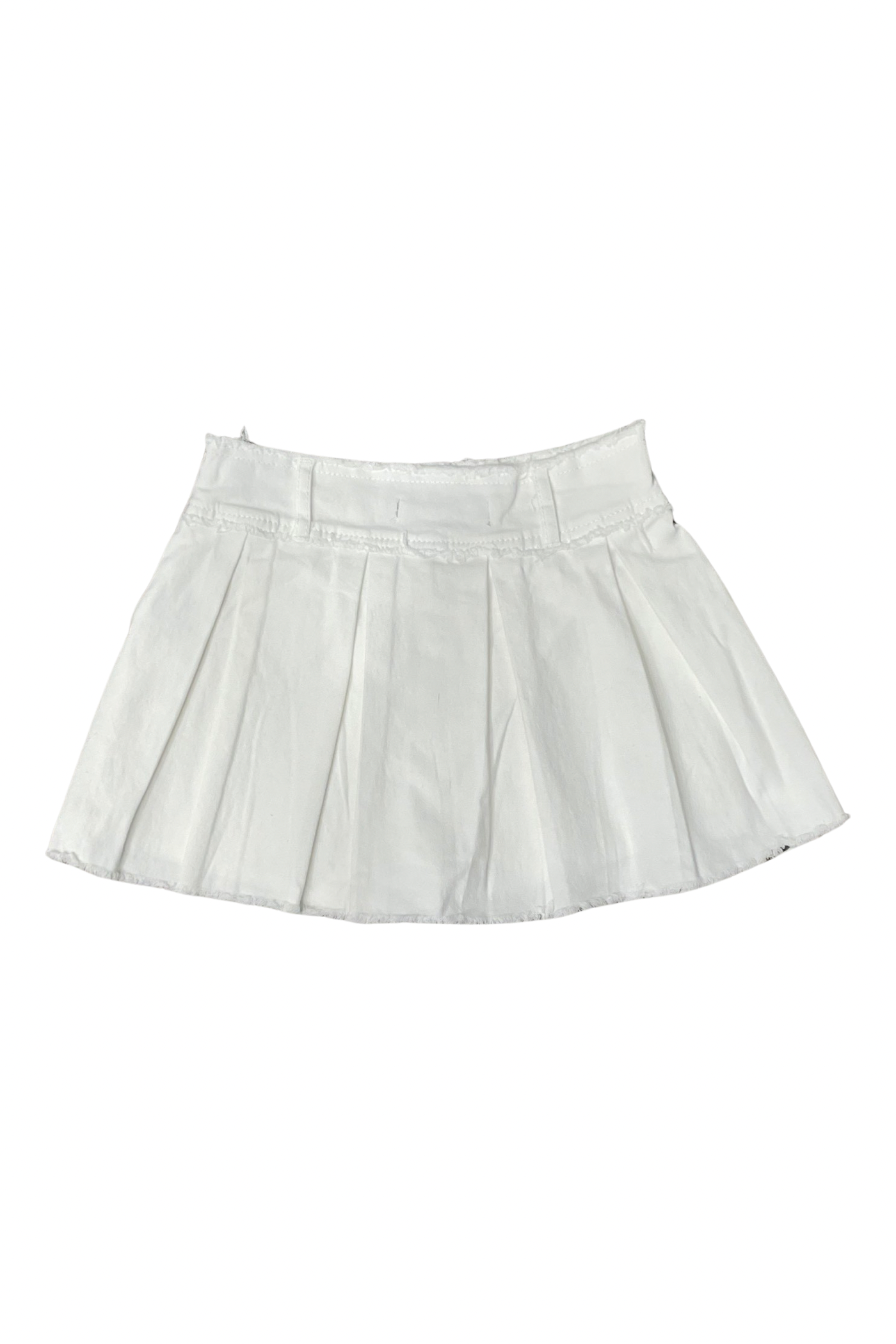 White Denim Pleated Skirt Shorts.