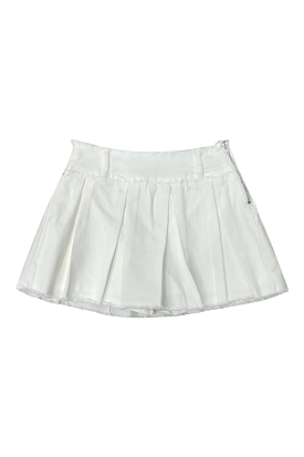 White Denim Pleated Skirt Shorts.