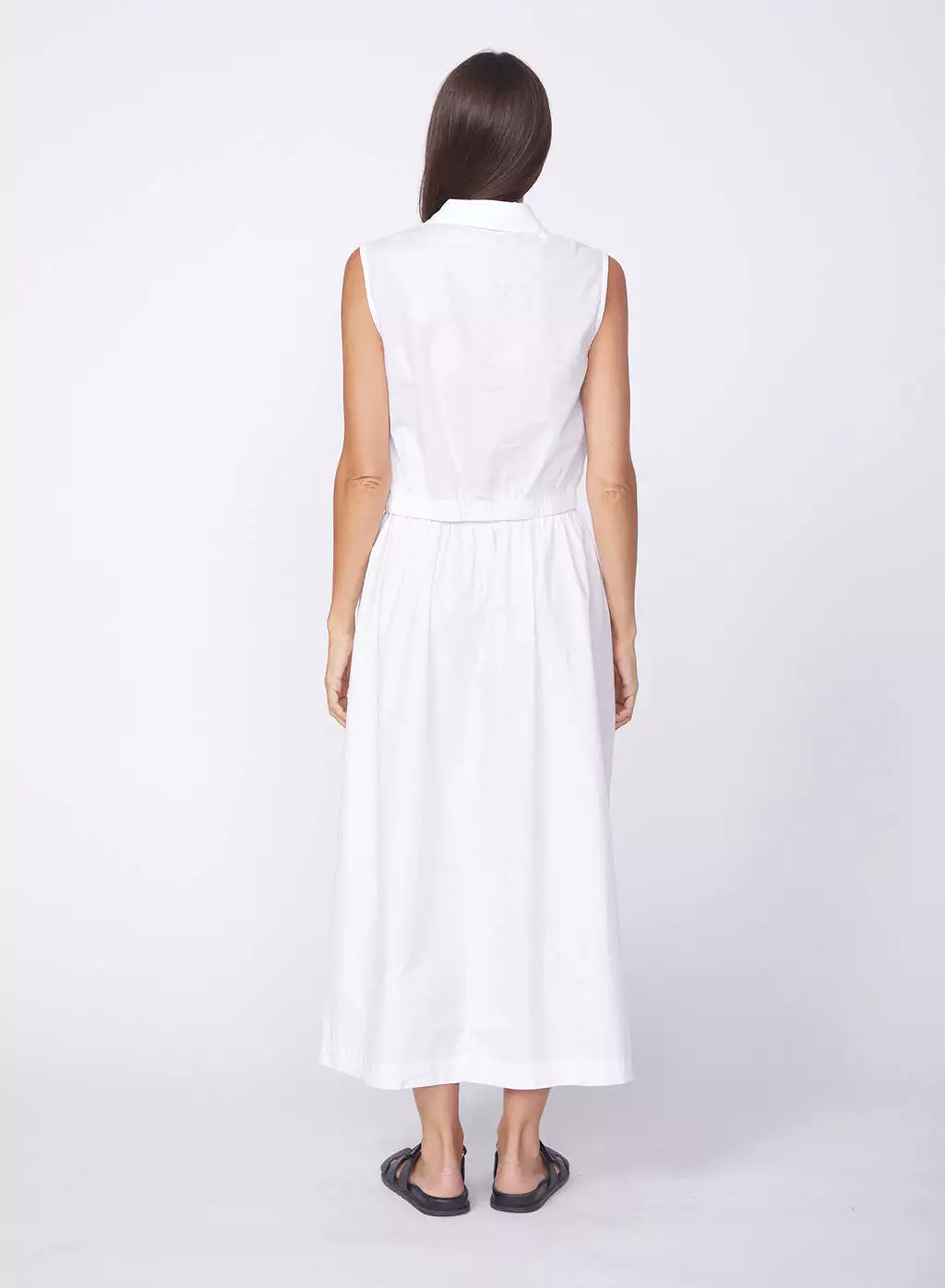 White Maxi Skirt with Double Slits in Fine Poplin