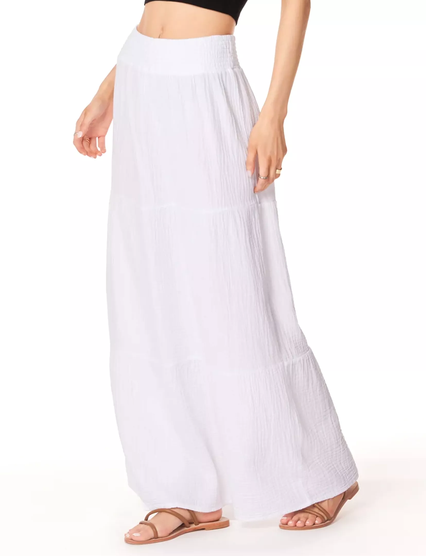 White tiered maxi skirt