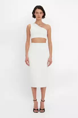 White VB Body Fitted Midi Skirt