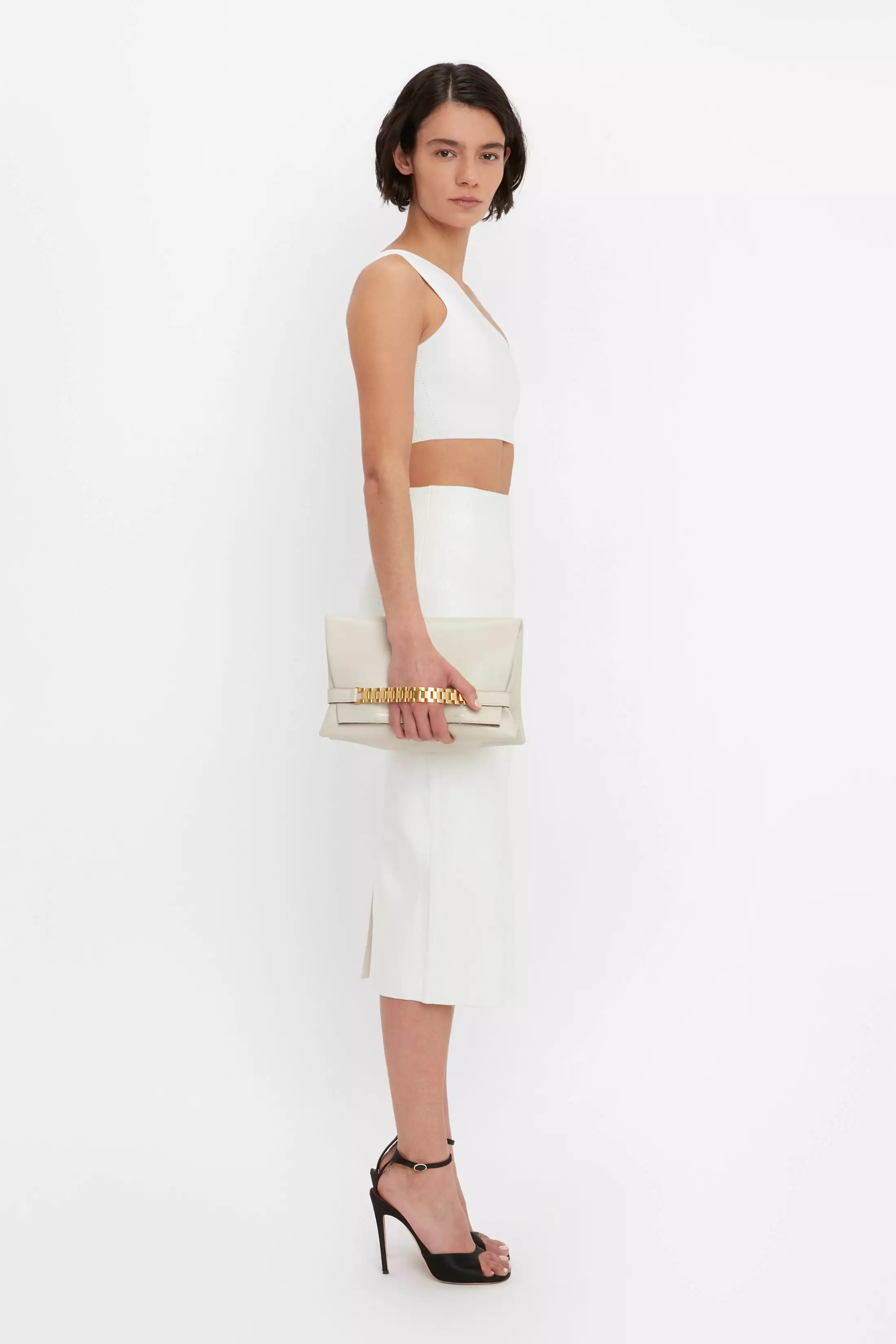 White VB Body Fitted Midi Skirt