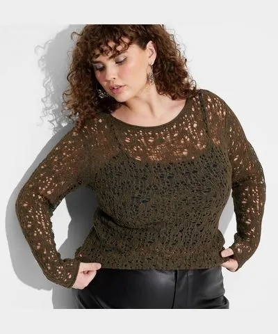 Wild Fable Openwork Boat Neck Pullover Sweater for Women