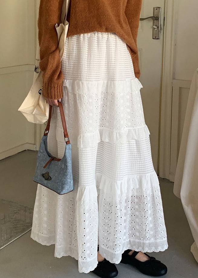 Women White Ruffled Cotton Skirts Summer AB1008