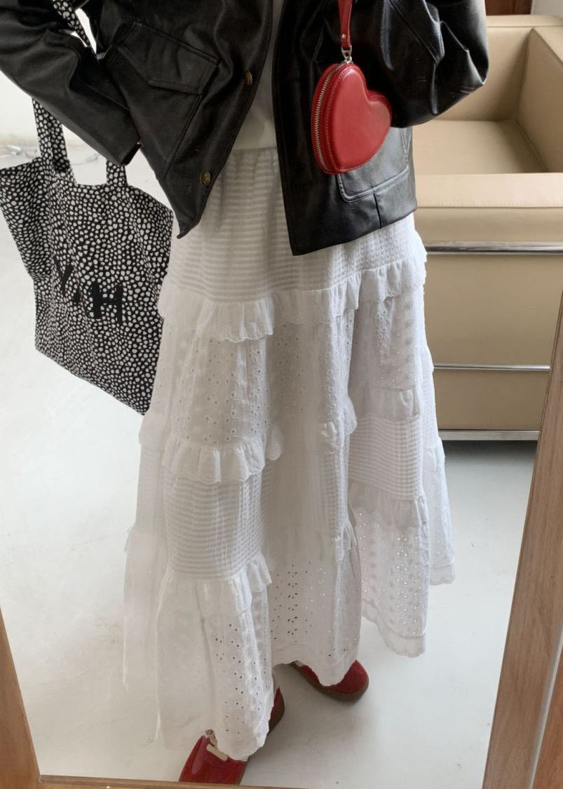 Women White Ruffled Cotton Skirts Summer AB1008