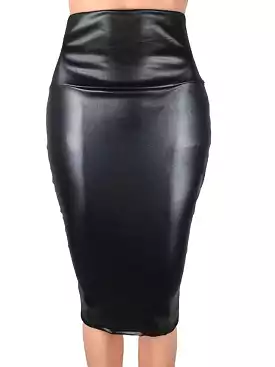 Women's Faux Leather Pencil Skirts with Lace Detail