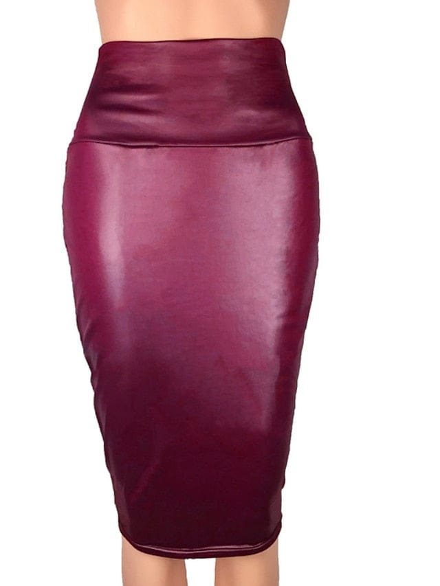 Women's Faux Leather Pencil Skirts with Lace Detail