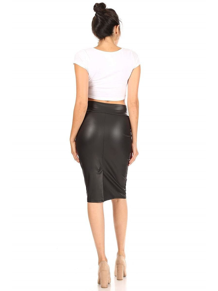 Women's Faux Leather Pencil Skirts with Lace Detail