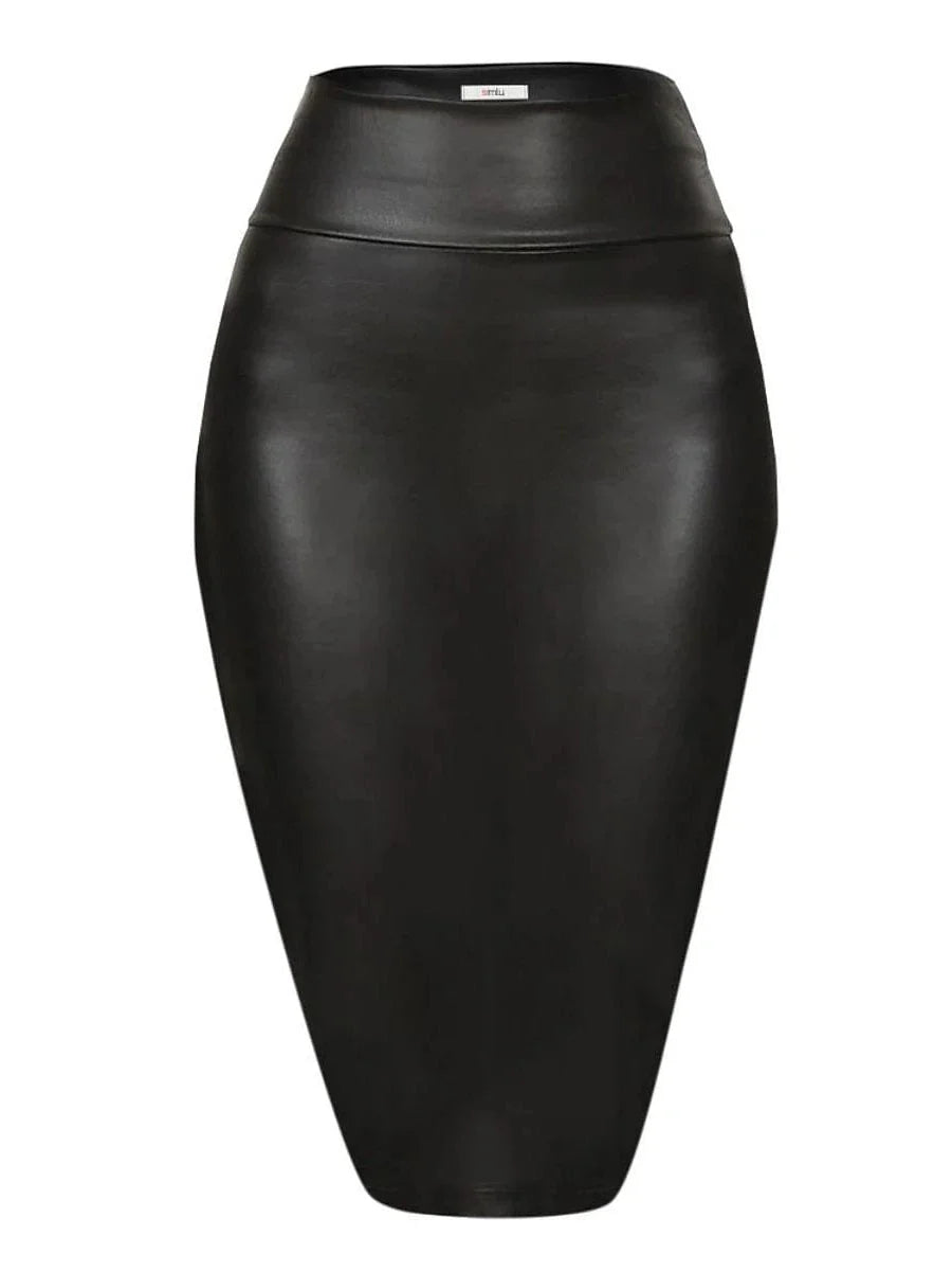 Women's Faux Leather Pencil Skirts with Lace Detail