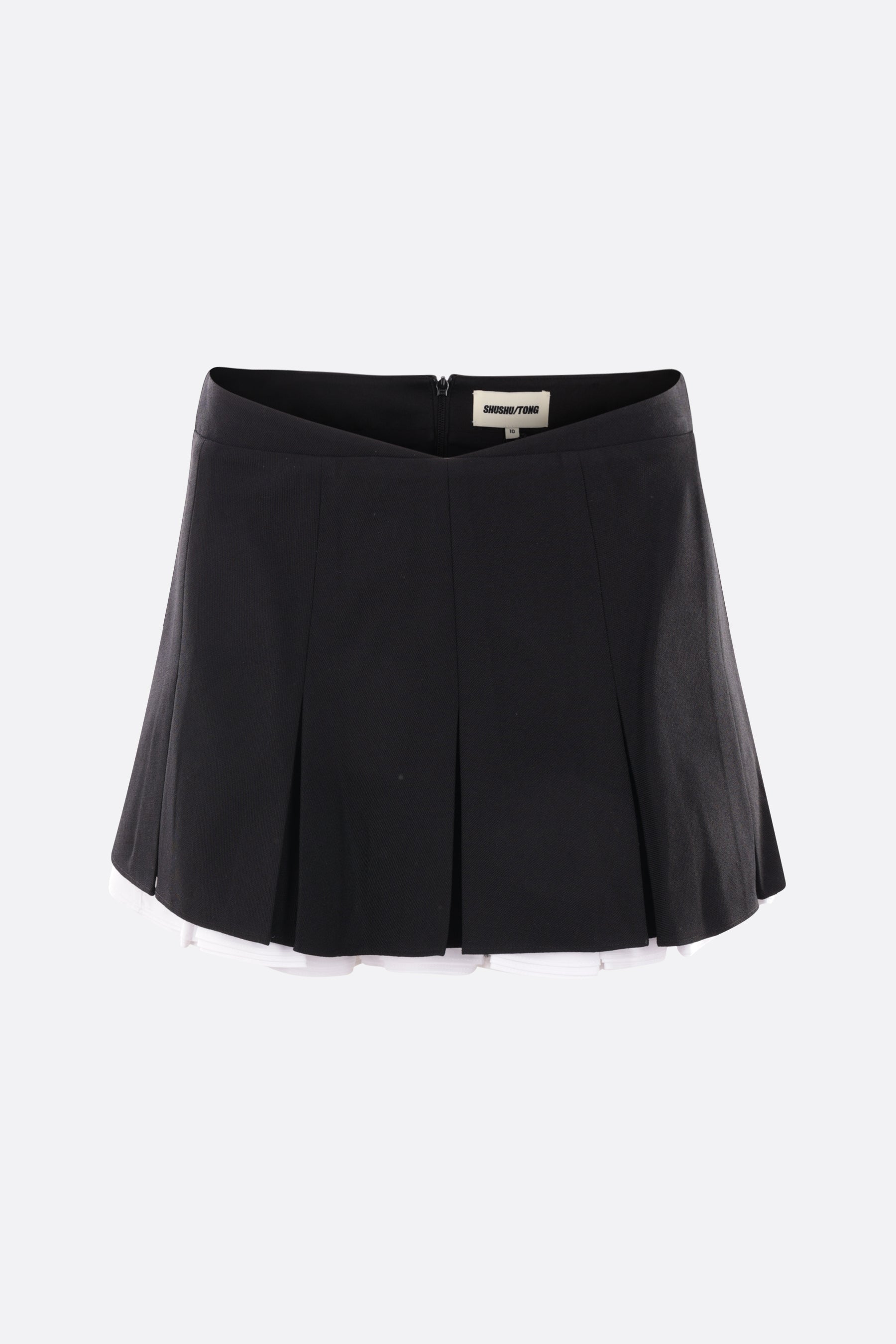 Wool and silk twill mini skirt.