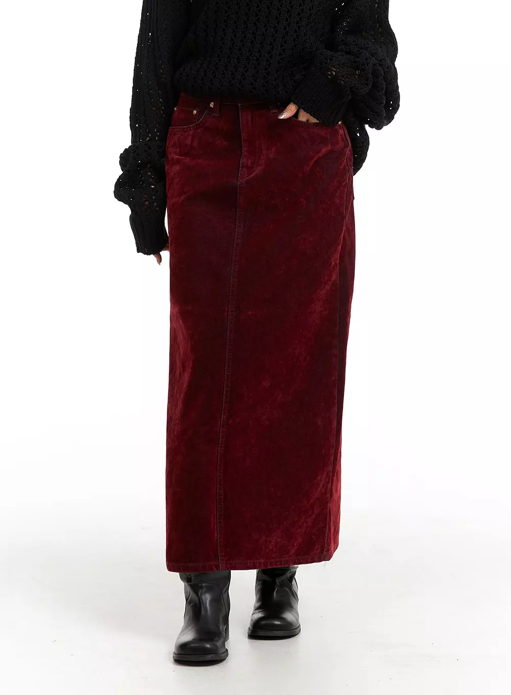 Y2K Velvet Denim Maxi Skirt CJ410 - Google-friendly Result: Velvet Denim Maxi Skirt CJ410, Y2K Fashion