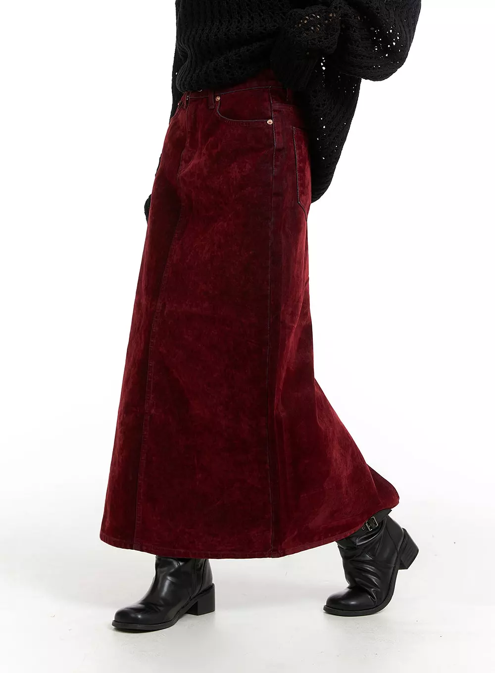 Y2K Velvet Denim Maxi Skirt CJ410 - Google-friendly Result: Velvet Denim Maxi Skirt CJ410, Y2K Fashion