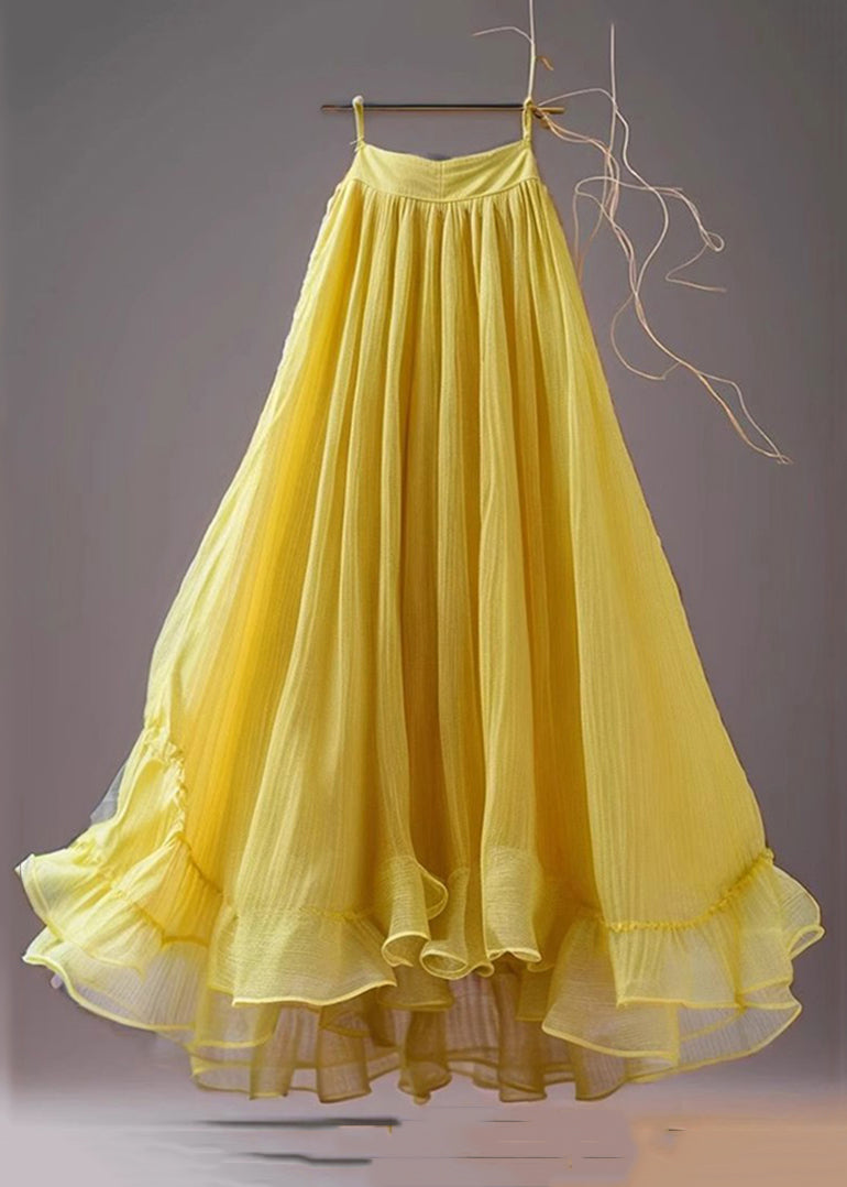 yellow high waist chiffon skirts summer