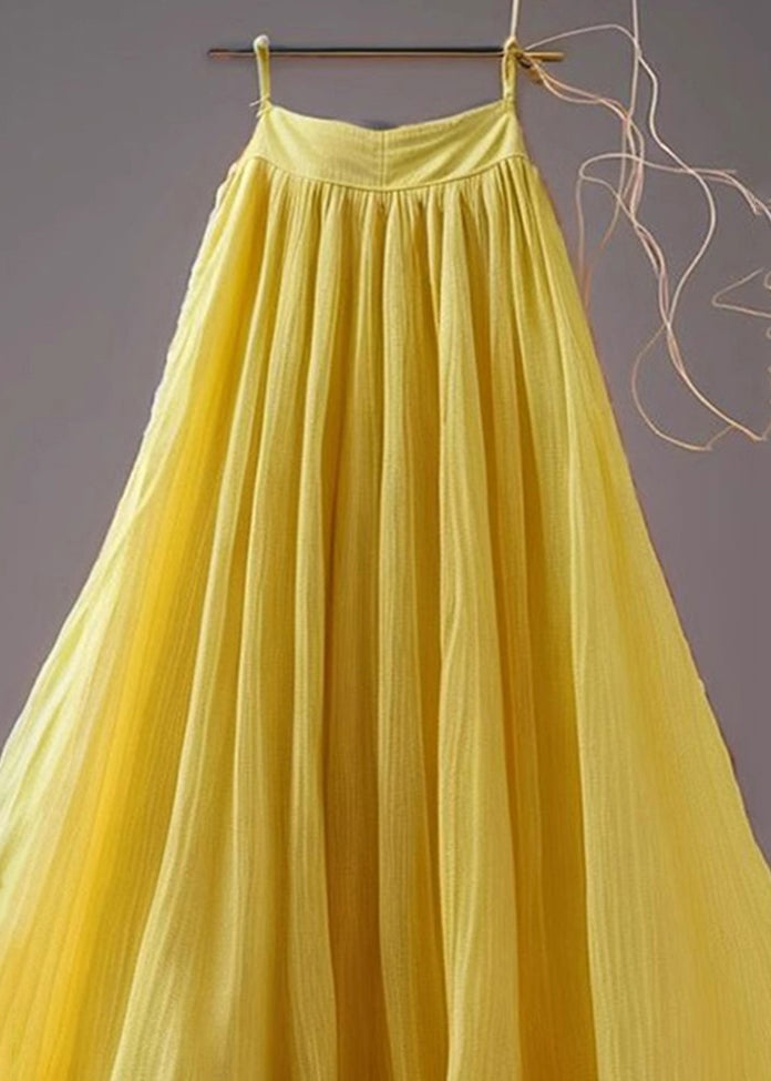 yellow high waist chiffon skirts summer