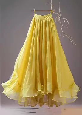 yellow high waist chiffon skirts summer