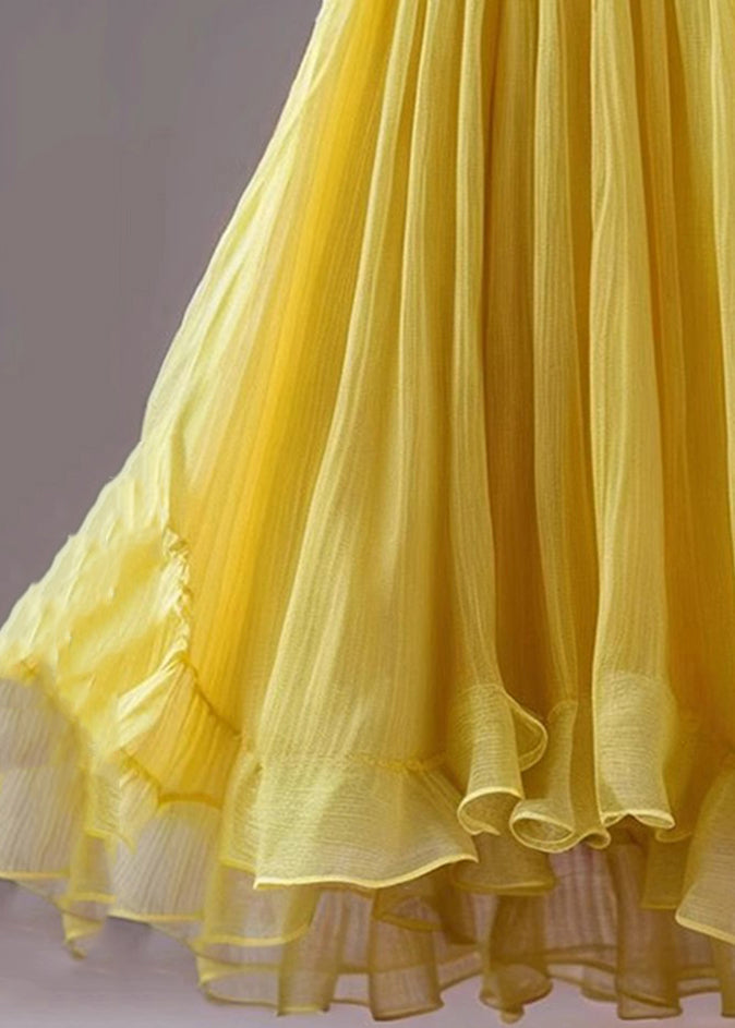 yellow high waist chiffon skirts summer