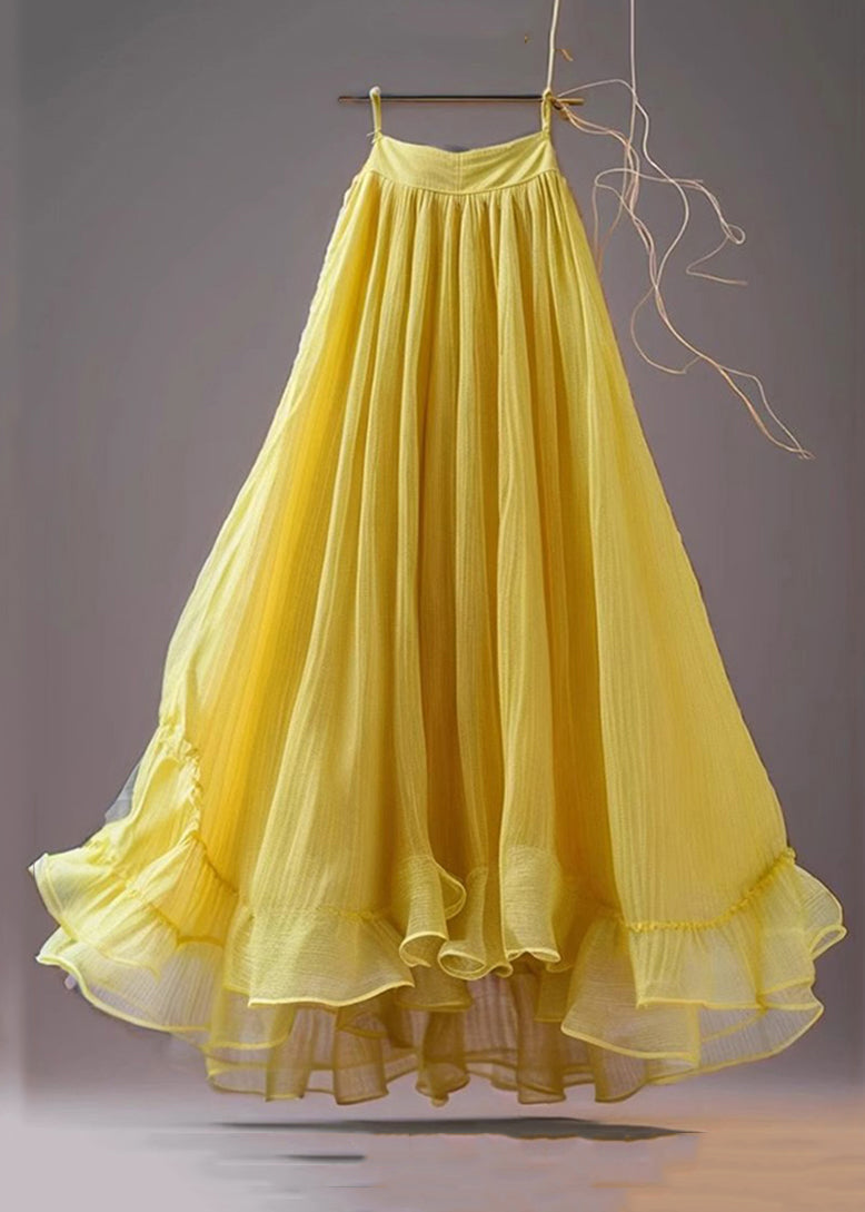 yellow high waist chiffon skirts summer