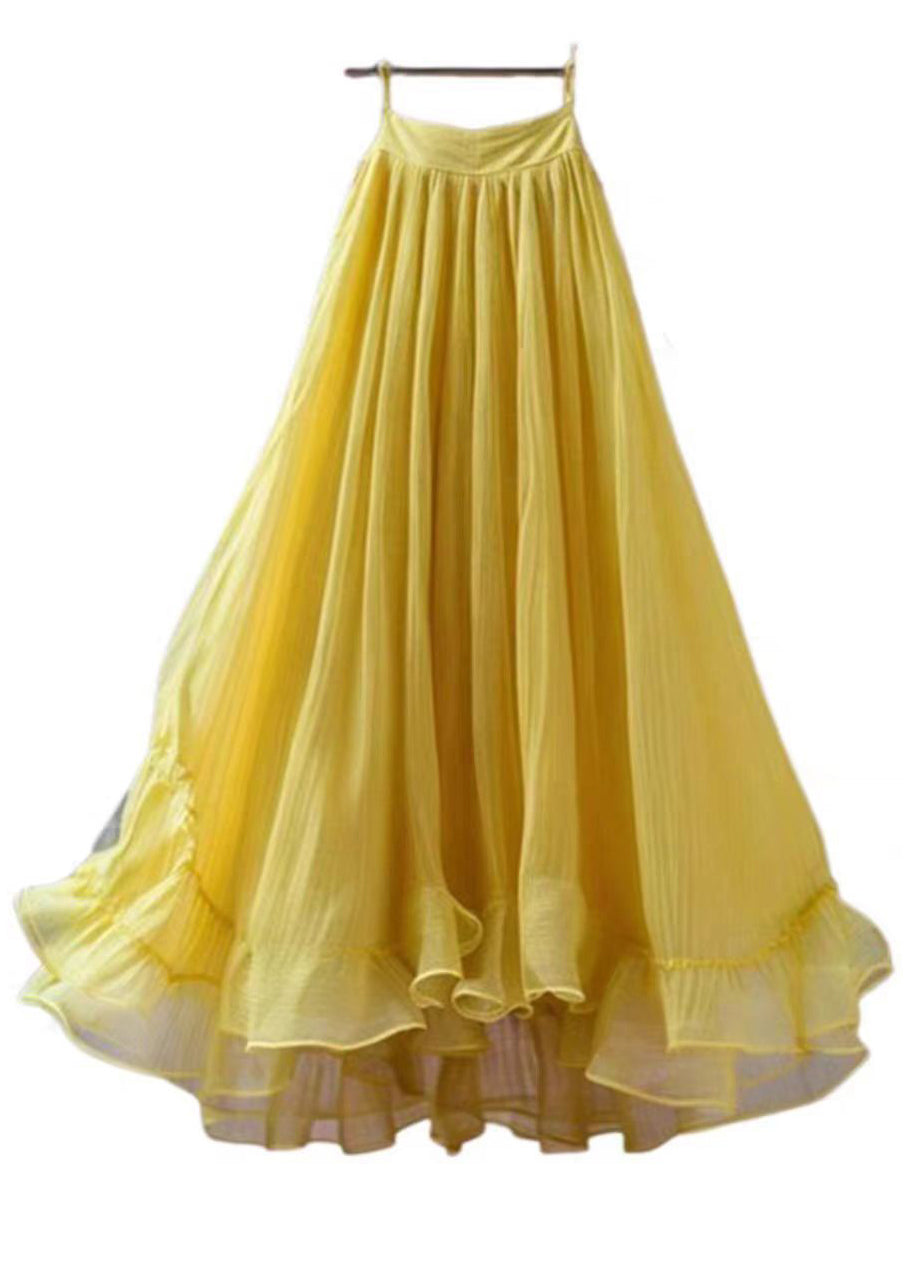 yellow high waist chiffon skirts summer